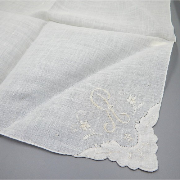 Desco Irish Linen Handkerchief Bridal Hanky Made in Madeira Monogram R Set of 2 - Picture 7 of 12